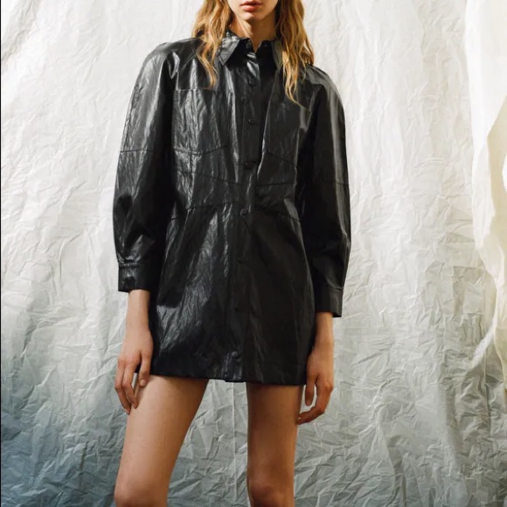 NEW NWT Zara Black Faux Leather Black Mini Dress Extra Small Small 2969/299